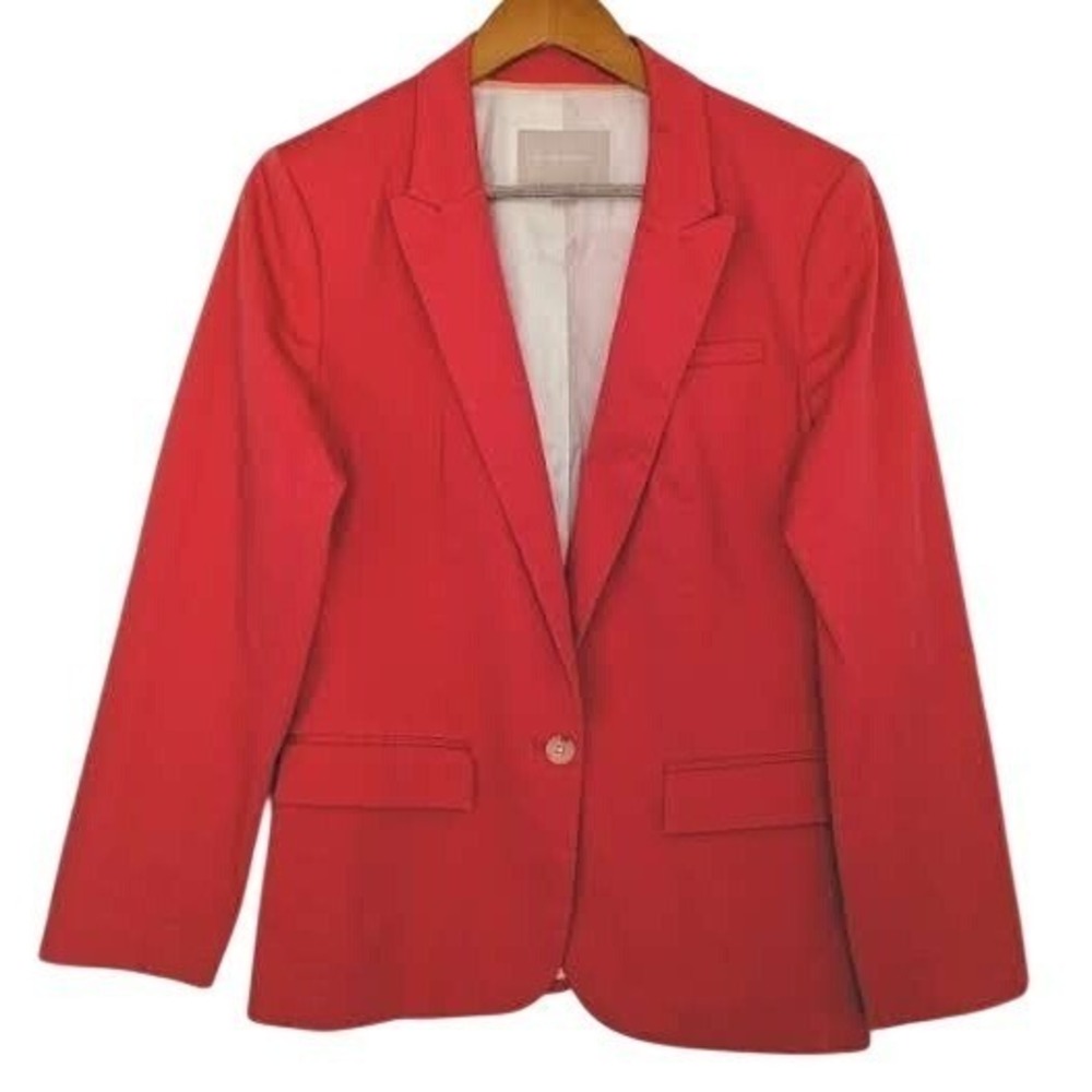 Banana Republic Coral Red Cotton Blazer Jacket Womens 12 Bold Tailored - Picture 2 of 8